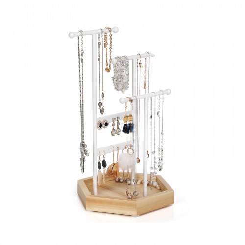 Smykkestativ i metal og træ smykketræ, hvid