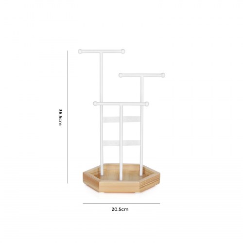 Smykkestativ i metal og træ smykketræ, hvid