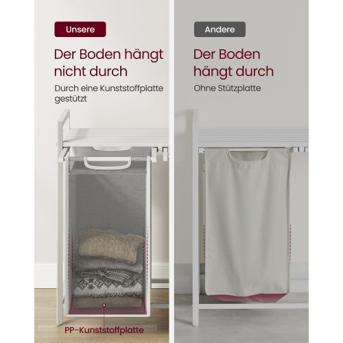 Vasketøjskurv med 2 rum udtrækkelige poser, hylde, metalstel, 2 × 46 l, 73 × 33 × 72 cm, hvid