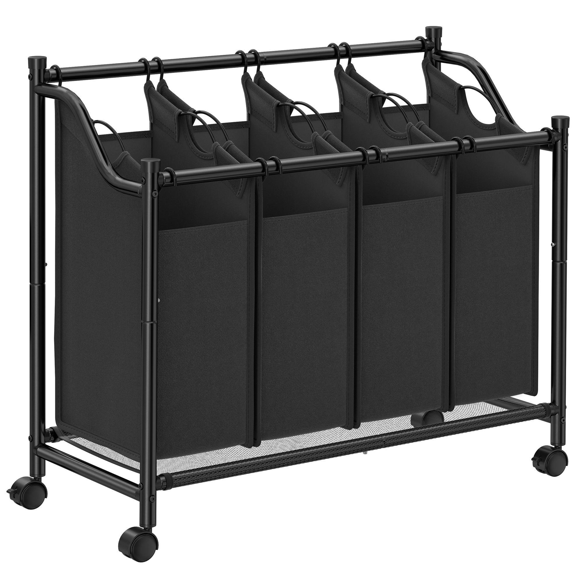 Vasketøjssorterer på hjul 4 aftagelige poser, 4 × 35 l, sort