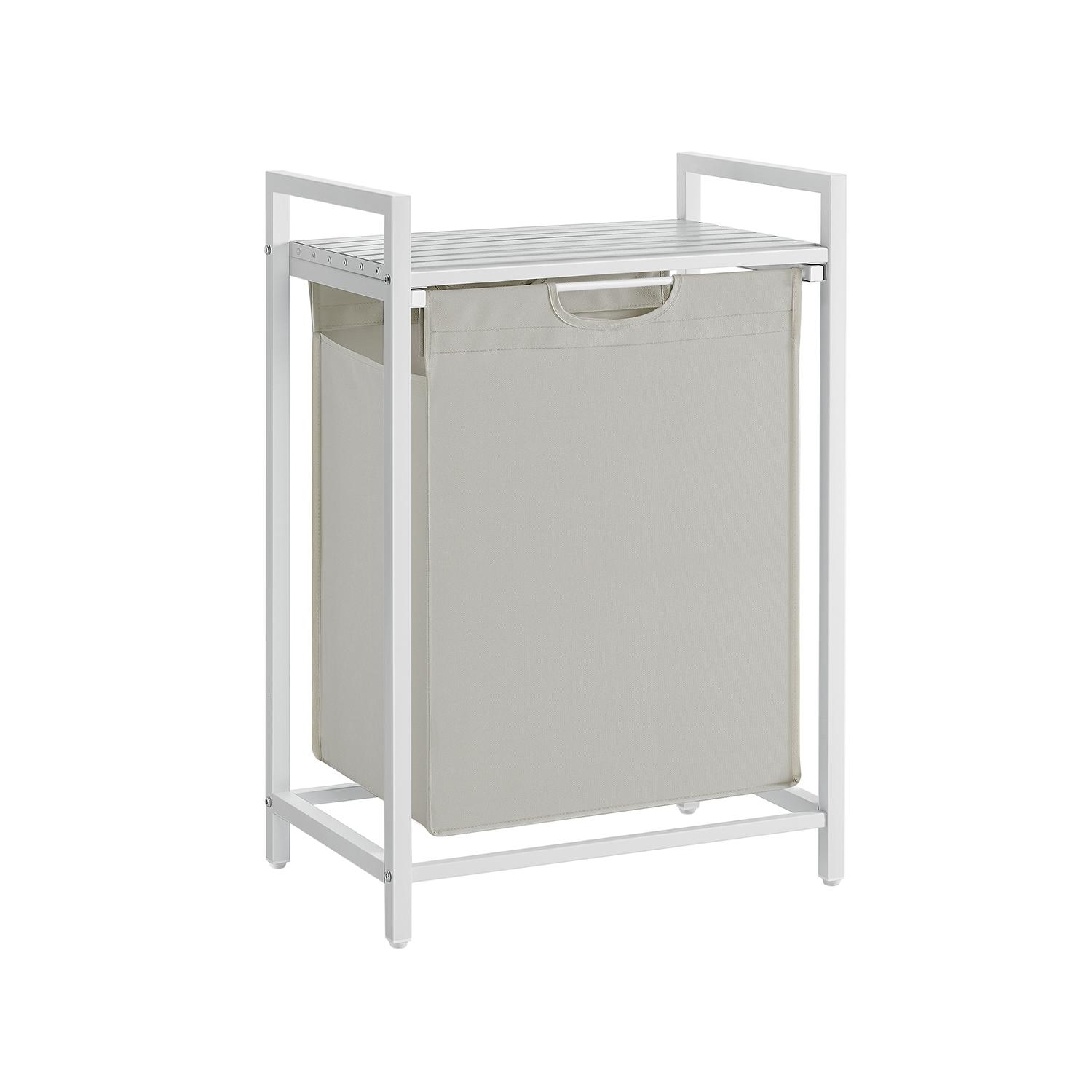 Vasketøjskurv med hylde, udtrækkelig pose, 65 l, hvid (50 × 33 × 72 cm)