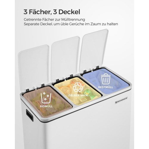 Skraldespand til affaldssortering 3 x 18 l – SONGMICS pedalspand, hvid