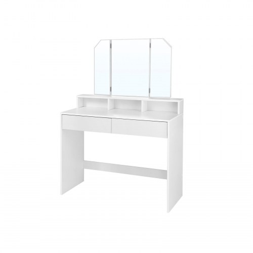 Toiletbord VASAGLE med tre-delt spejl, 2 skuffer og 3 åbne rum – hvid