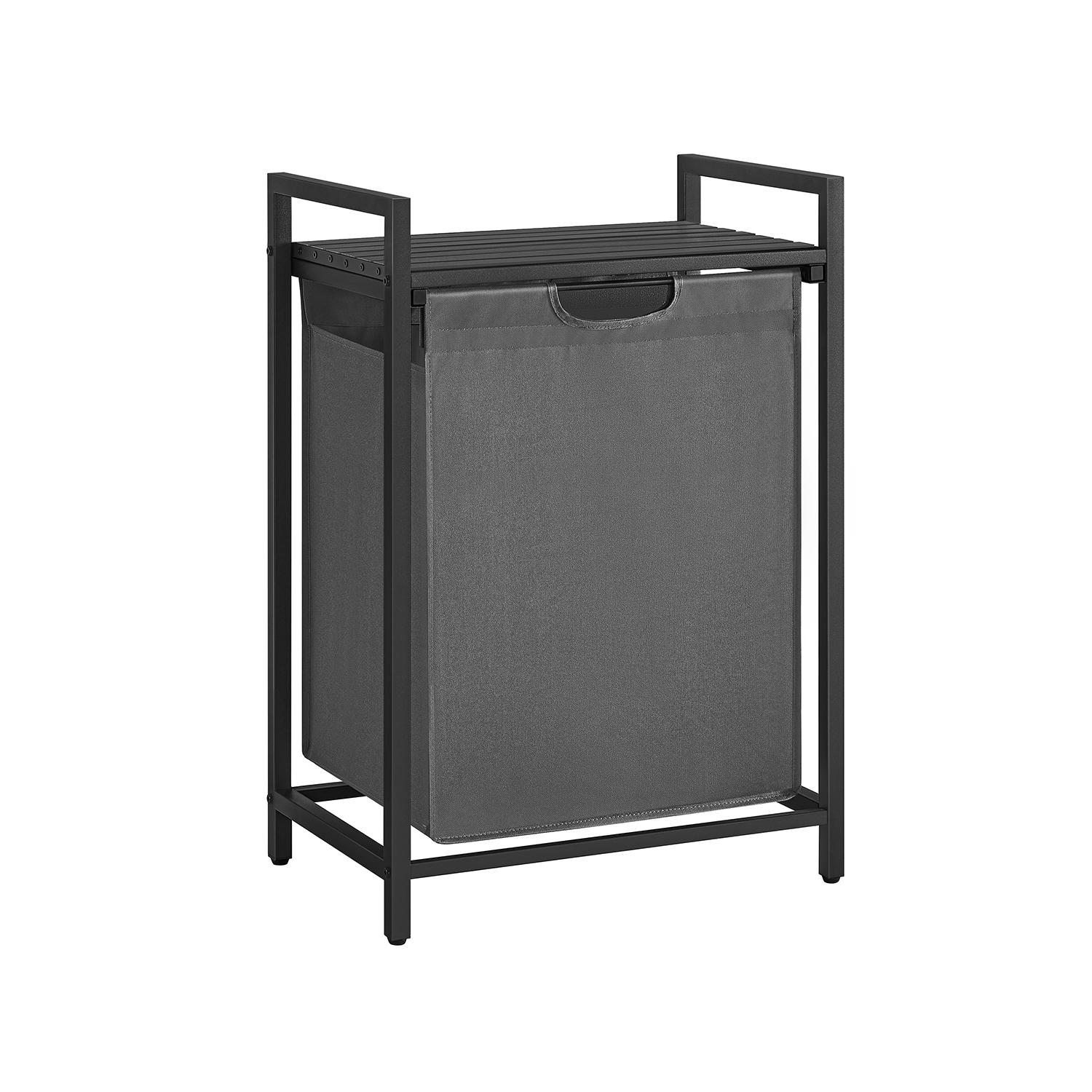 Vasketøjskurv med udsvingbar pose 65 l hylde, metalramme, 50 × 33 × 72 cm, sort/grå