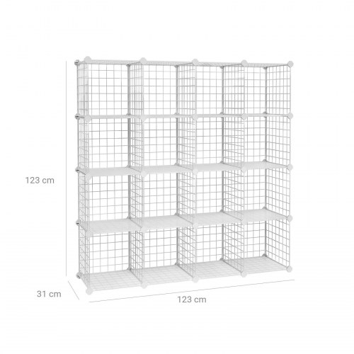 Opbevaringsreol i metalgitter 16 kuber hvid