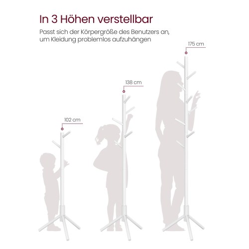 Stumtjener i massivt træ med 8 kroge - hvid