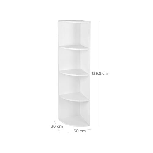Hjørnereol med 4 hylder – VASAGLE, fritstående, hvid (30 × 30 × 129,5 cm)