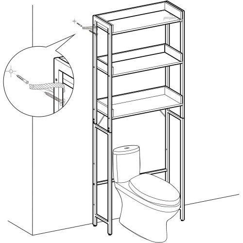 Toilethylde over toilet i industrielt design, vintage brun/sort, 3 åbne hylder