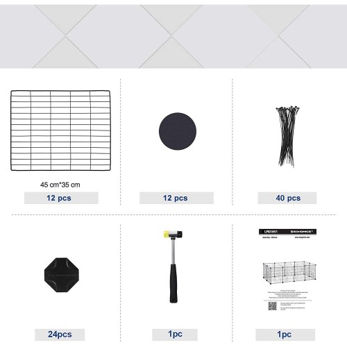Løbegård til smådyr indendørs kanin- og marsvinebur, modulær metalhegn, sort