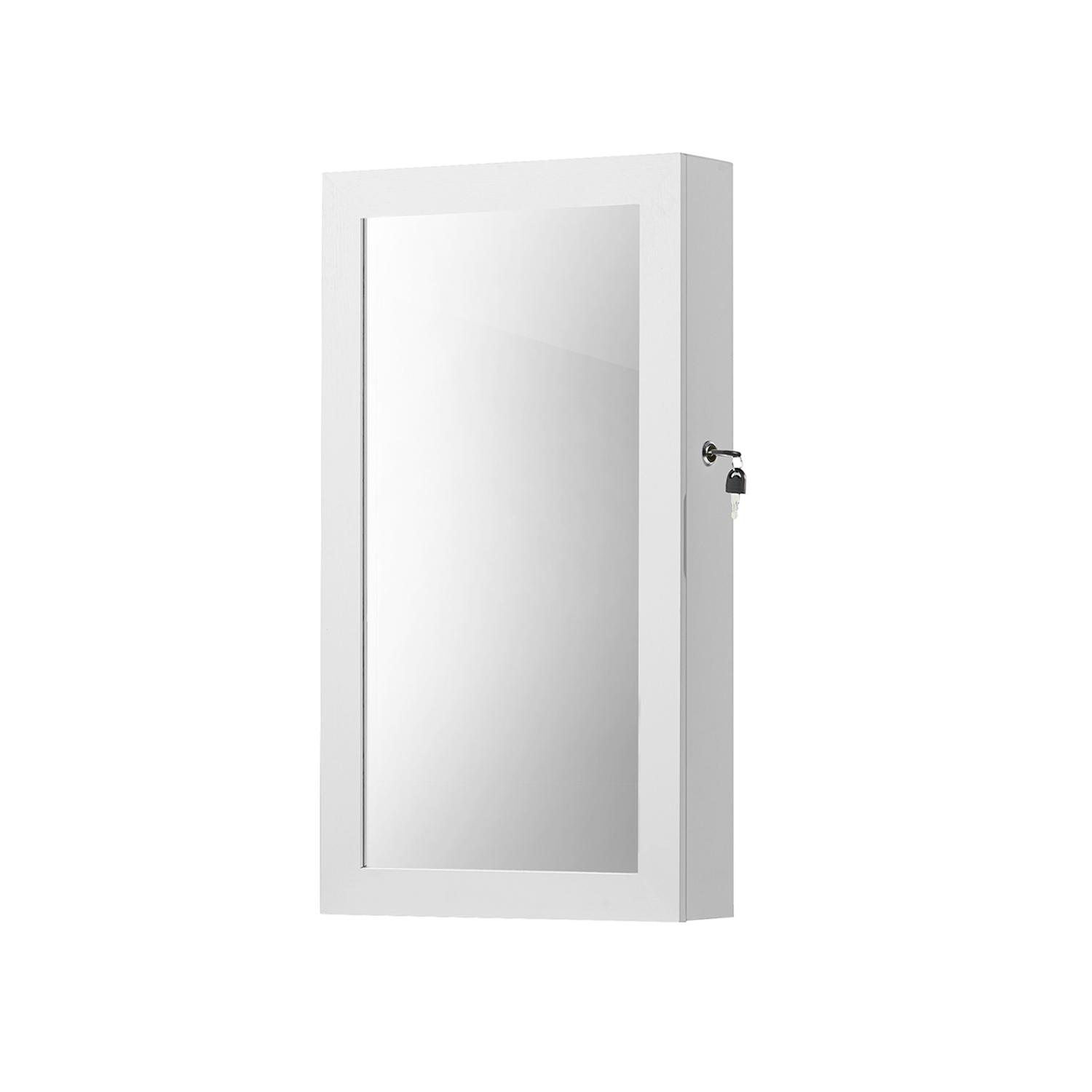 Smykkeskab med spejl hvid, væghængt og låsbart