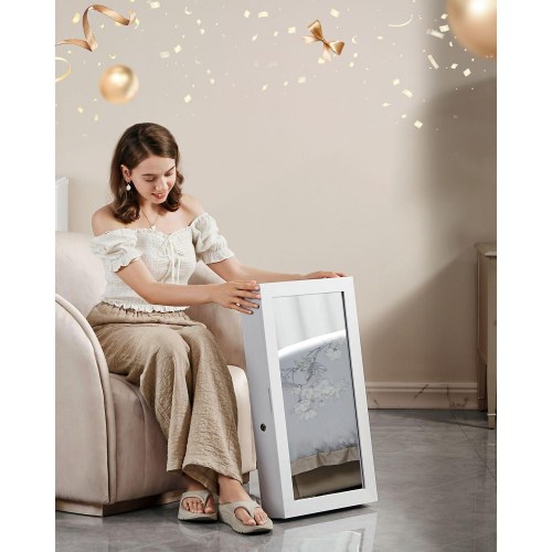 Smykkeskab med spejl hvid, væghængt og låsbart