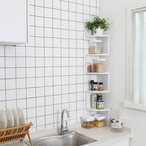 Hjørnehylde væghylde 5 niveauer zigzag design, hvid