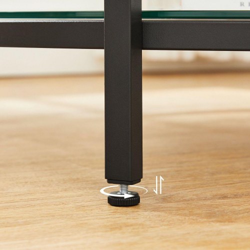 Sofabord rundt, hvid marmoreffekt, sort stel, glas hylde, Ø80 cm