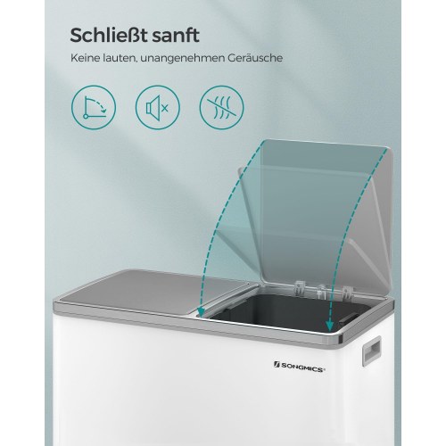 Skraldespand med to rum 2 × 30 l hvid/sølv, pedal og soft close