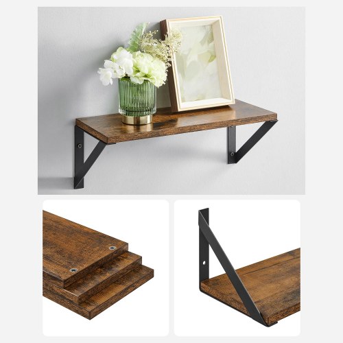 Væghylder sæt med 3 flydende hylder, rustik brun/sort