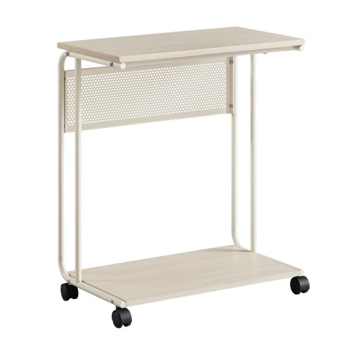 Sofabord på hjul C-formet, cremehvid (55 × 34 × 66 cm)