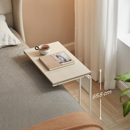 Sofabord på hjul C-formet, cremehvid (55 × 34 × 66 cm)