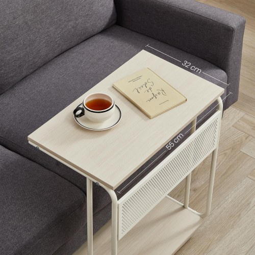 Sofabord på hjul C-formet, cremehvid (55 × 34 × 66 cm)