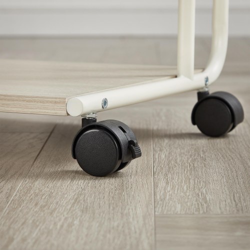 Sofabord på hjul C-formet, cremehvid (55 × 34 × 66 cm)