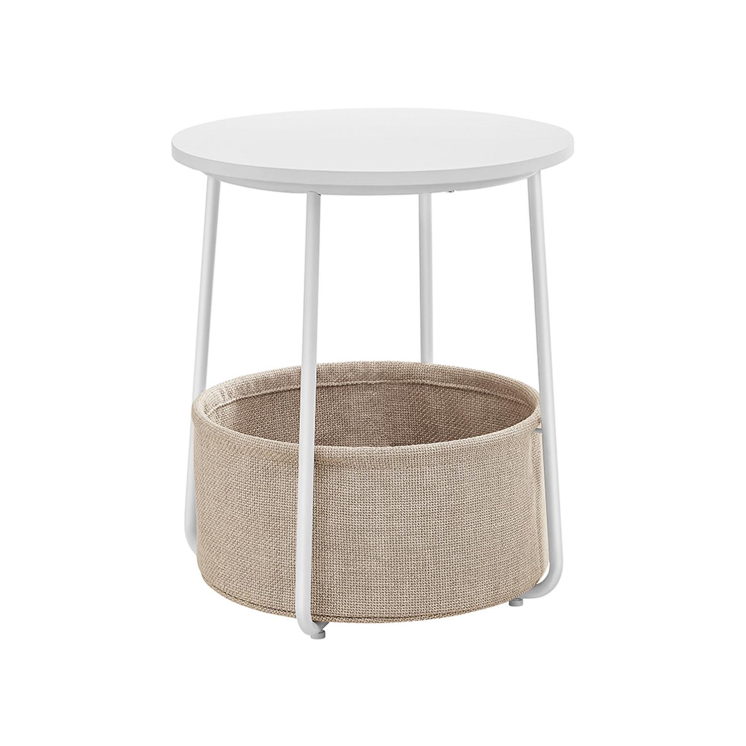 Sidebord rund med stofkurv VASAGLE, hvid/beige, 45 × 50 cm