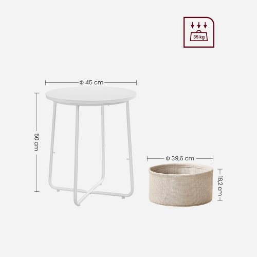 Sidebord rund med stofkurv hvid/beige, 45 × 50 cm