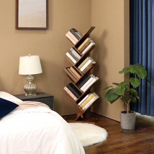 Bogreol gulv Tree Bookshelf, 8 hylder, rustik brun
