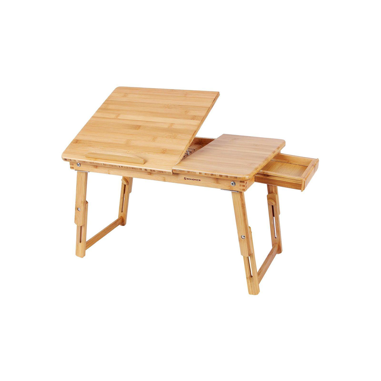 Laptop bord bambus laptobord med justerbar hældning, lille skuffe, natur (LLD01N)