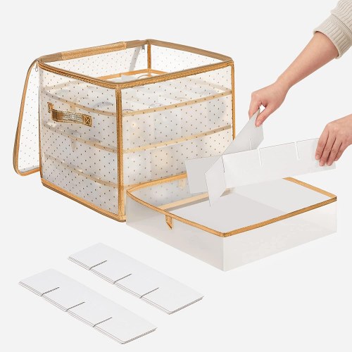 Julekugle opbevaringsbokse – SONGMICS, 2 stk., halvtransparente med gulddetaljer, 128 rum, aftagelige rumdelere, RFB029A02