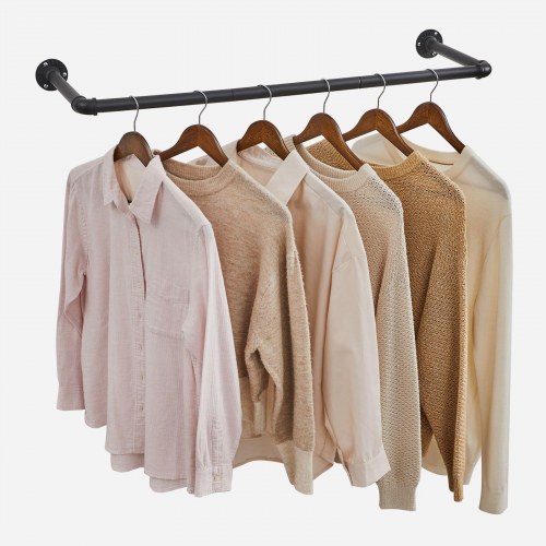 Tøjstang væghængt sæt af 2, industrielt rørdesign, pladsbesparende, 92 × 30 × 7,5 cm, sort