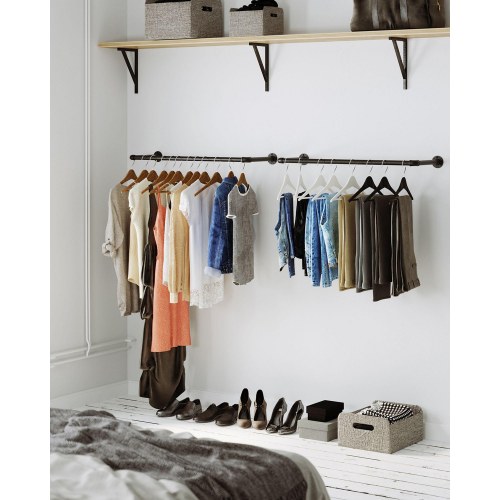 Tøjstang væghængt sæt af 2, industrielt rørdesign, pladsbesparende, 92 × 30 × 7,5 cm, sort