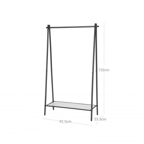 Tøjstativ – SONGMICS, stål, med bøjlestang og bundhylde, 92,5 × 33,5 × 153 cm, mat sort (HSR23BK)