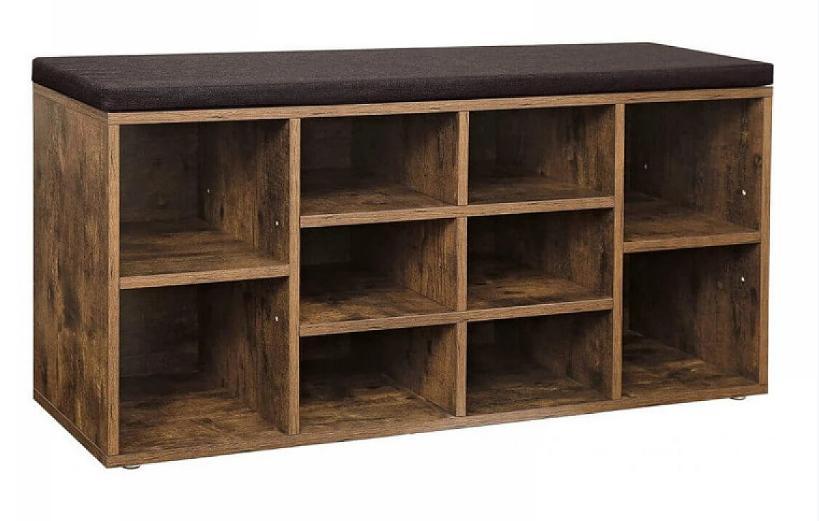 Opbevaringsbænk til sko – VASAGLE, 10 rum, med hynde, 104 × 30 × 48 cm, rustik brun