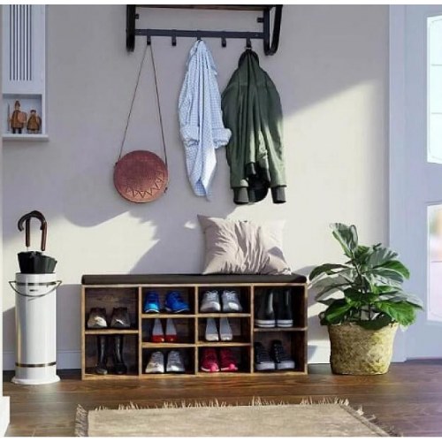 Opbevaringsbænk til sko – VASAGLE, 10 rum, med hynde, 104 × 30 × 48 cm, rustik brun