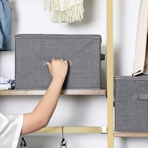 Opbevaringskasser med låg foldbare bokse med håndtag, grå, sæt af 3 (40 × 30 × 25 cm)