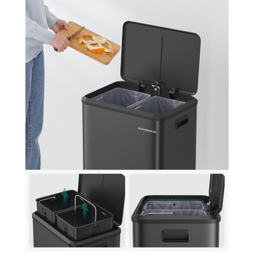 Skraldespand med pedal 2 x 15 l LTB544B02, sort, rustfrit stål