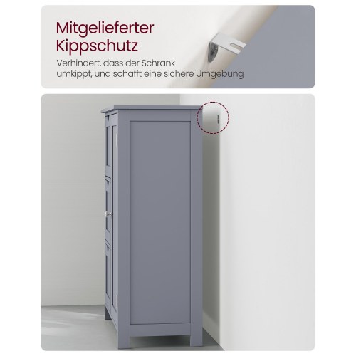 Badeværelsesskab gulv – VASAGLE, 3 skuffer, justerbar hylde, fritstående, 30 × 60 × 80 cm, duegrå