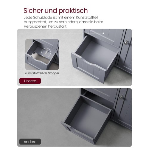 Badeværelsesskab gulv – VASAGLE, 3 skuffer, justerbar hylde, fritstående, 30 × 60 × 80 cm, duegrå