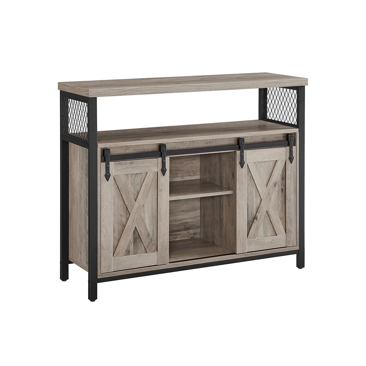 Opbevaringsskab sideboard med 2 skydedøre, greige/sort, 100 × 33 × 80 cm