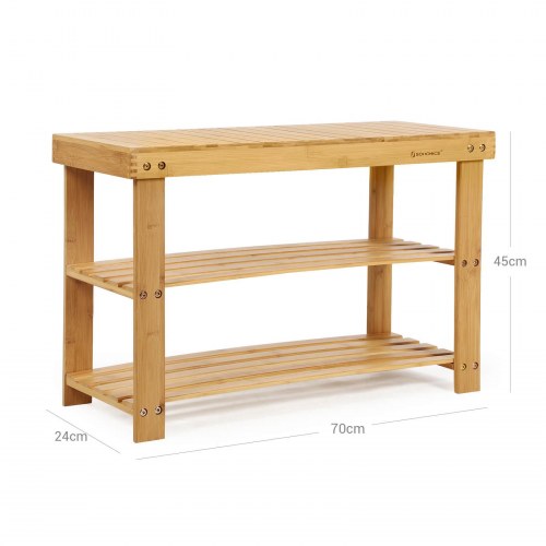 Skobænk i bambus med 3 hylder 70 × 28 × 45 cm