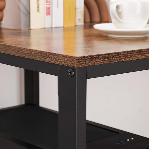 Skrivebord – VASAGLE computerbord med 2 hylder, industrielt, rustik brun/sort (LWD55X)