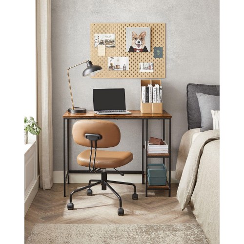 Skrivebord med 2 hylder – industrielt design, rustik brun/sort, 100 × 50 cm