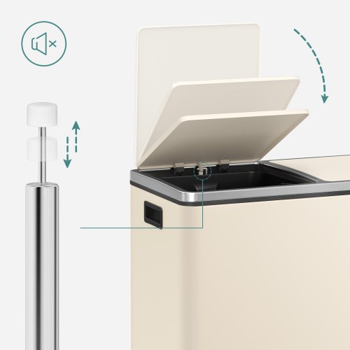 Skraldespand med to rum 2 × 30 l blød lukning, creme