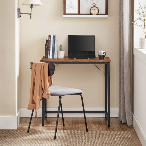 Skrivebord lille computerbord i industriel stil, 80 × 50 × 75 cm, rustik brun/sort