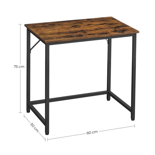 Skrivebord lille computerbord i industriel stil, 80 × 50 × 75 cm, rustik brun/sort