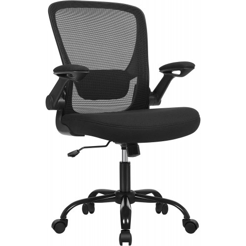 Kontorstol mesh med armlæn ergonomisk stol, 53 cm sæde, sort