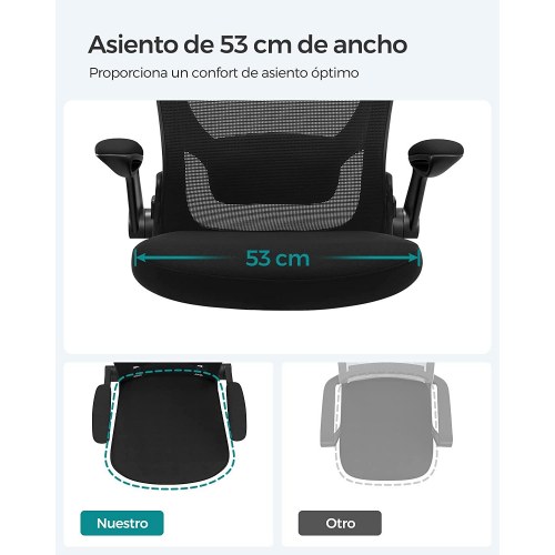 Kontorstol mesh med armlæn ergonomisk stol, 53 cm sæde, sort