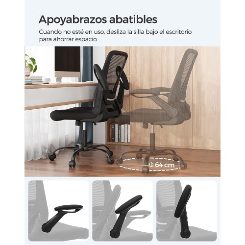 Kontorstol mesh med armlæn ergonomisk stol, 53 cm sæde, sort