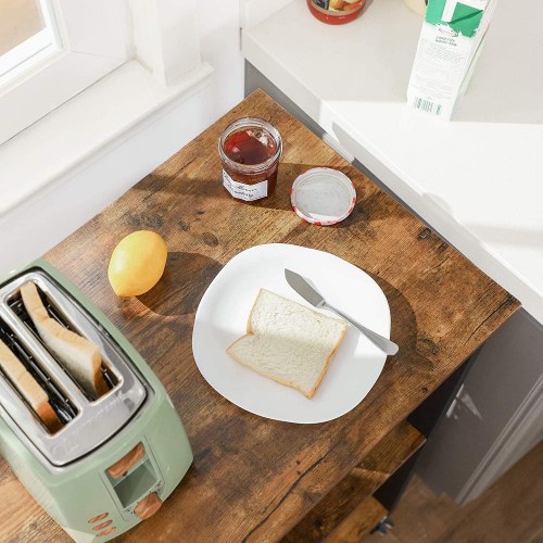 Rullebord til køkken serveringsvogn med 3 hylder, industrielt design, rustik brun