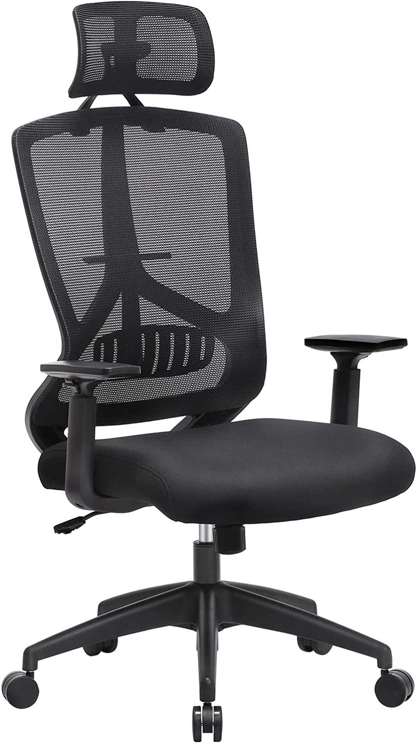Kontorstol ergonomisk – SONGMICS med lændestøtte, højde- og vippefunktion, justerbar nakkestøtte og armlæn, sort