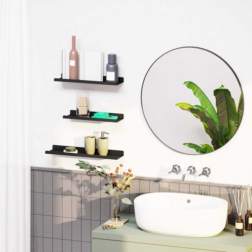 Væghylder i metal sæt med 3 flydende hylder, industriel stil, sort